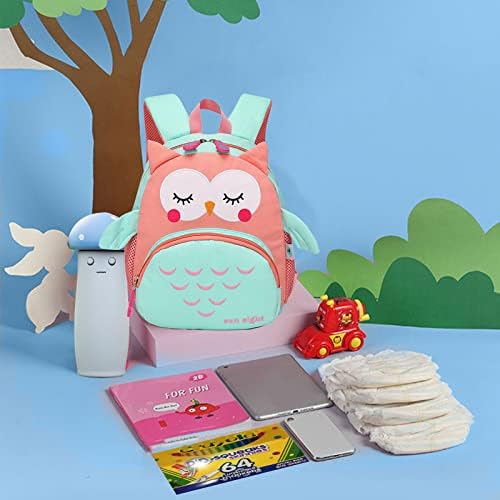 Tokeya Kids Backpack Girls Boys, Toddler School Bags Kindergarten Schoolbag Children Casual Daypacks Nursery Rucksack Waterproof Lightweight Cartoon Bookbag for Age 2-6 Preschool Baby, Pink/Green Owl