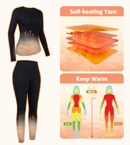 ATTRACO Seamless Thermal Underwear for Women Long Johns Thermal Suit Stretchy Ski Base Layer Set4