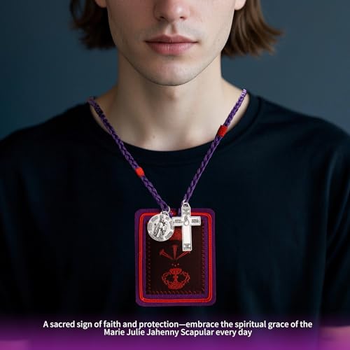 TALPGOD Purple Escapularios Catolicos Catholic Scapular Marie Julie Jahenny of Benediction with Protection Cross of Forgiveness and Medal of Our Mother of Good Guard by TALPGOD - Used condition - Image 6