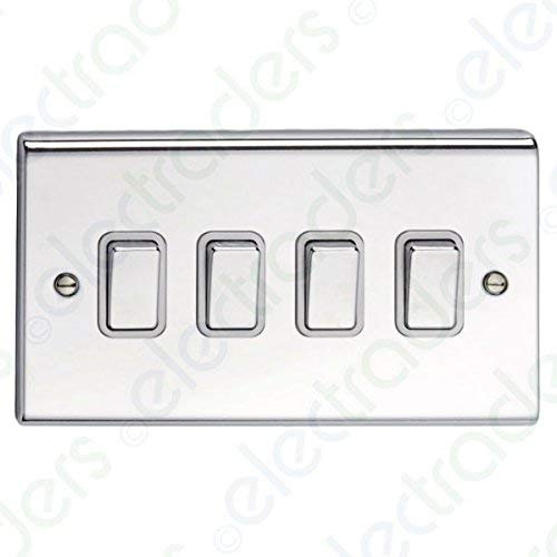 Deta SD1244CHW Light Switch 10 Amp 4 Gang 2 Way (Polished Chrome/White Insert)