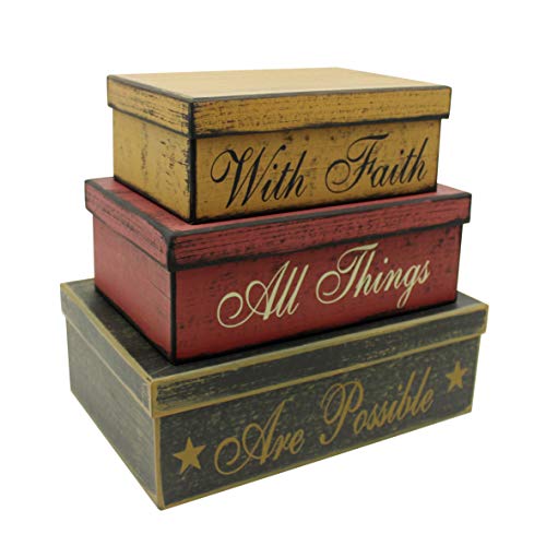 Cvhomedeco. Primitives Vintage Rectangular Cardboard Nesting Boxes With Faith All Things Are Possible For Photos Memories Keepsakes And Home Decor. thumb #1