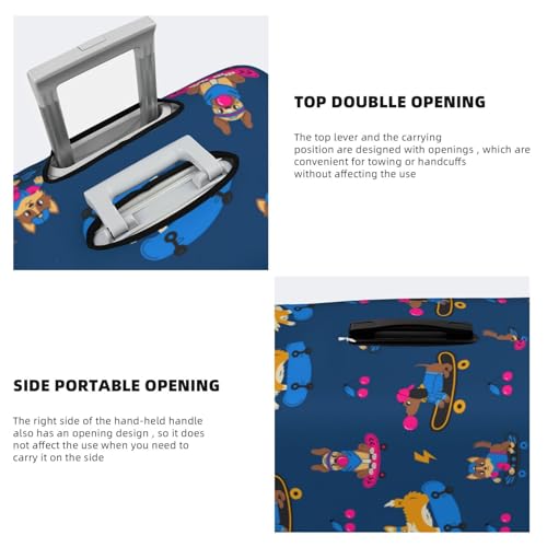 Dogs Riding Skateboard Travel Luggage Covers - Elasticity Suitcase Covers Protector for Luggage 18-32 Inch4