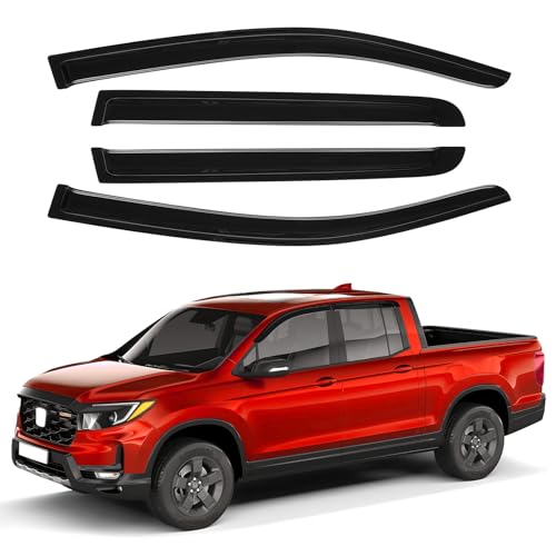 Image of Canvcle Ridgeline Rain Guards - Window Visors for Honda Ridgeline 2017-2025 2026, Outside-Mount Tape-On Side Window Wind Deflectors for Ridgeline Accessories, Vent Visors Shades Rainproof Black 4PCS