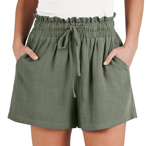Shorts Mujer Verano con Cintura Elástica y Cordón Pantalones Cortos Mujer de Vestir Pantalón Corto de Pierna Ancha con Bolsillos Pantalones Cortos Deportivos Casuales de Color Liso para Mujer