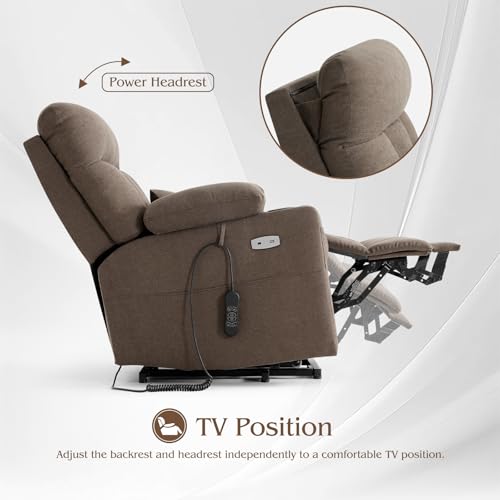 Image of Triple Motor Power Lift Recliner Chair for Elderly, Adjustable Headrest