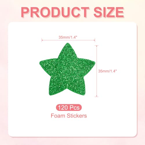 Autocollants en mousse étoile pailletés vert pour carte DIY 120Pcs