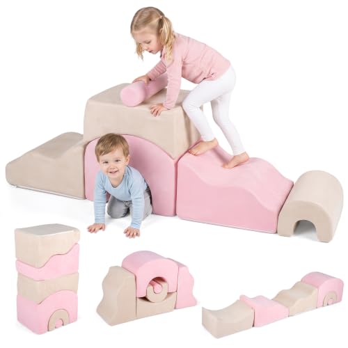 Image of COSTWAY 6-Piece Soft Play Climbing Blocks, Baby Climb and Crawl Foam Play Set, Indoor Toddlers Foam Playground Montessori Toy for Climbing Crawling