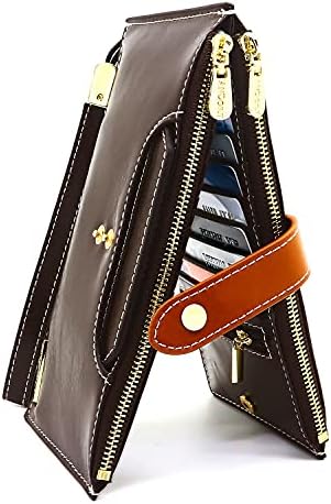 ANDOILT Women's Leather Large Purses RFID Blocking Protection Purse Many Card Slots Large Purse Women