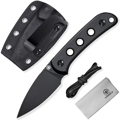 TANSOLE TAN SOLE - Pocket Fixed Blade knife with sheath Small neck Knives made for D2 steel and G10 Handle Compact camping Knife with Belt Clip and Lanyard for outdoor hiking Survival and Adventure 5.3in Overall Length