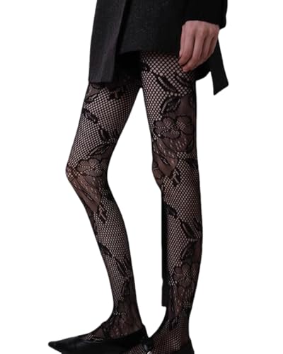 Image of Mrotrida Women's Floral Footless Tights Vintage No Toes Fishnet Leggings Stockings Sheer Foral Pattern Lace Mesh Pants