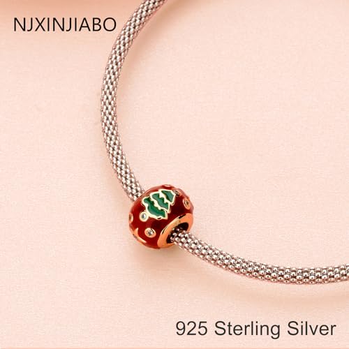 Image of Red Christmas Tree Charms for Women Charm Bracelets, 925 Sterling Silver Mother's Day Halloween Birthday Christmas Jewelry Gift for Women
