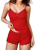 Avidlove Pajama Set for Women Sexy Cami Pajamas Set Lace Sleepwear Nightwear Shorts Set Summer Pj Sets with Shorts Red M
