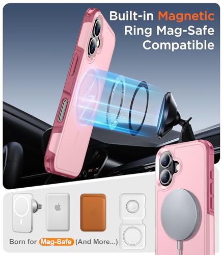 Coque iPhone 16 Magsafe antichoc de qualité militaire rose pour 6.1"