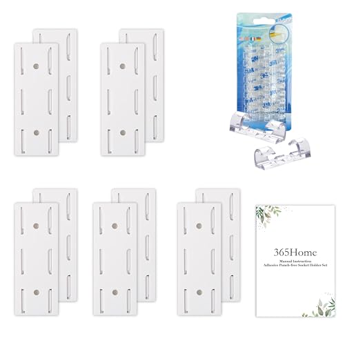 365Home 10-Pack Adhesive Punch-Free Socket Holder, Self Adhesive Desktop Socket Fixer, Power Strip Holder Wall Mount with 20 Pcs Cable Organizer Clips, Suitable for WiFi Routers, Remote Controls by 365Home - Used condition - US$7.19