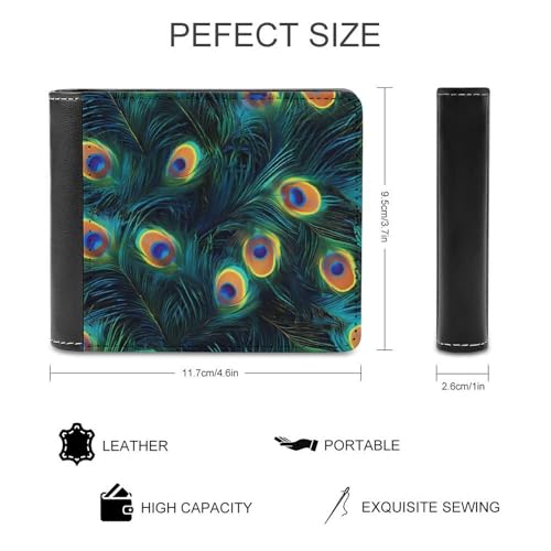 Beautiful Peacock Feathers Cute Slim Bifold Wallet for Men Stylish Front Pocket Purse with Card Holder Slots2