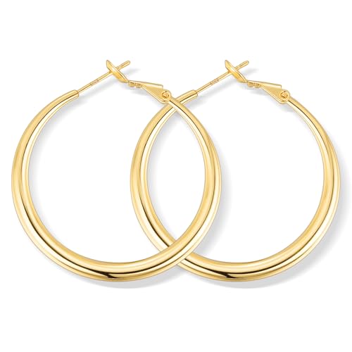Jewlpire 14K Gold Plated Hoop Earrings with 925 Stering Silver Post, Lightweight Hoop Earrings for Women 30mm/40mm/50mm/60mm