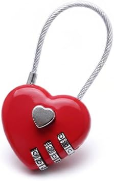 Heart Shaped Combination Lock for Luggage, Blue, 3-Digit Code, Model N708 Red
