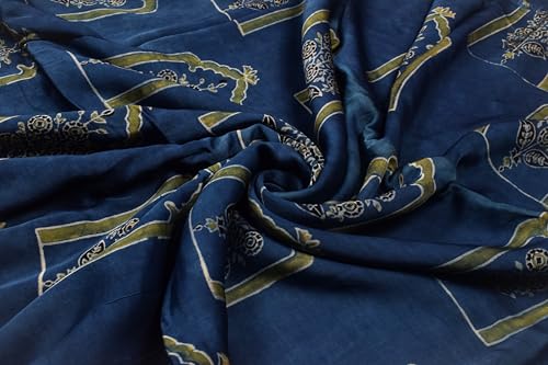 Image of Ethnics of Kutch Womens's Ajrakh Modal Silk Natural Dye Hand Block Print Unstitched Kurta Fabric