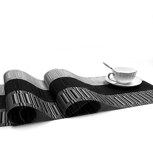 Shacos Woven Vinyl Table Runner Pvc Table Runners 12 X 54 Inch Wipe Clean Indoor Outdoor, Ombre Black And Gray #TOP2