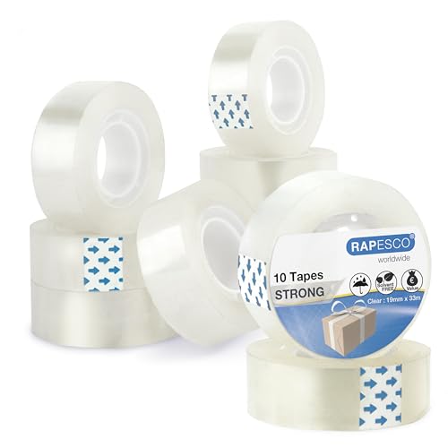 Rapesco 1807 Transparent Adhesive Tape Rolls 19 mm x 33 m Pack of 10