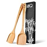 ZZQ 15-Inch Kitchen Stir Fry Spatula Utensils, Long Handle Wok Spatula for Cooking, Kitchen Set of 2, Natural Bamboo Wooden Nonstick Cookware