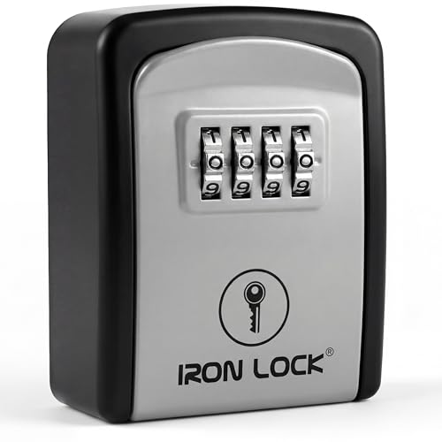 Iron Lock® Key Lock Box Wall Mount – Waterproof Heavy Duty Metal Lock Box for Keys with 4-Digit Combination & Resettable Code – Outdoor/Indoor Key Safe for Home, Office & Airbnb (Grey, Small)