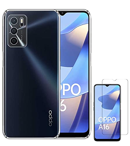Image of Soft Flexible Silicone Back Cover Compatible with Oppo A16, Transparent Case + Screen Guard