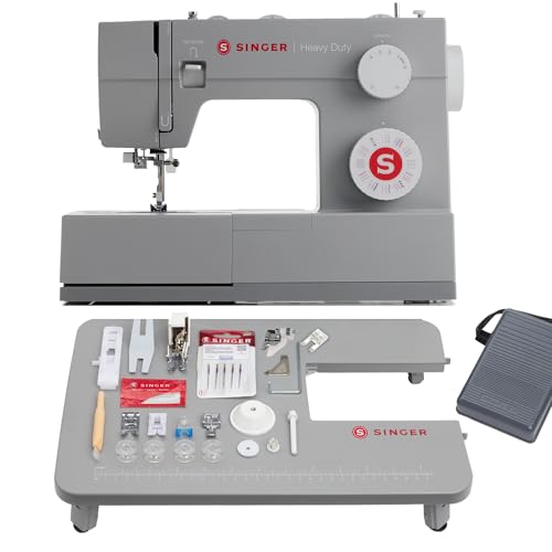 SINGER Heavy Duty Holiday Bundle - 4452 Heavy Duty Sewing Machine with Extension Table & 2 Presser Feet | Strong Motor, 110 Stitch Applications, Full Metal frame, 1-step Buttonhole & LED Light