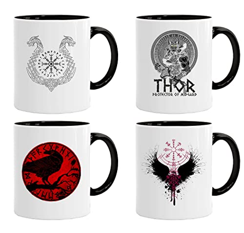 Acen Merchandise Juego de 4 tazas Viking 04 | Taza de té de café para desayuno/regalos de cumpleaños para papá/tío/mamá