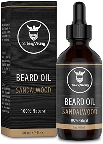 Striking Viking Beard Oil Conditioner Sandalwood Scent - Natural Organic Formula with Tea Tree, Argan and Jojoba Oils for Men - Promotes Growth, Softens, & Hydrates