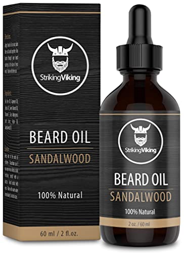 Striking Viking Beard Oil Conditioner Sandalwood Scent - Natural Organic Formula With Tea Tree, Argan And Jojoba Oils For Men - Promotes Growth, Softens, & Hydrates #TOP19