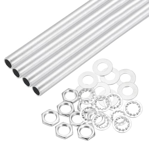 Image of MECCANIXITY 28Pcs 15.4 inch Lamp Pipe Nipples Kit with Hex Nuts Washers, M10 Fine Threaded Hollow Tube Repair Hardware Fasteners Assortment for Assembly Chandelier Ceiling Lamp DIY, Silver