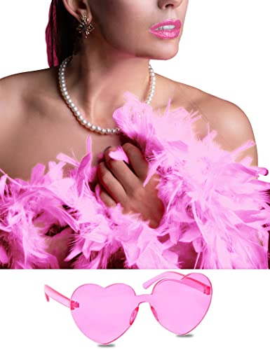 Jicasto Colorful Feather Boas, 6.6Ft Feather Boa For Women For Dancing Wedding Party Halloween,With Heart Sunglasses #TOP6