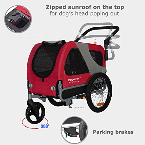 Doggyhut Premium Pet Bike Trailer & Stroller For Small,Medium Or Large Dogs,Bicycle Trailer For Dogs Up To 100 Lbs (Red, Xl), (Ts801Xl) #TOP2