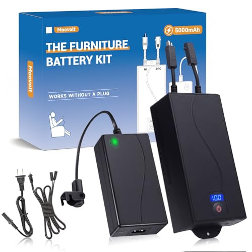 Moovolt 5000mAh Universal Battery Pack for Reclining Furniture, Rechargeable Wireless Power Supply Fits Furniture with 2-Pin Connection, Batteries for Electric Sofas, Couch, Power Recliner Chair