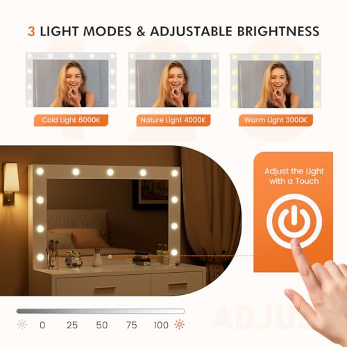 Sweetcrispy 35" Large Vanity Desk with 11 LED Bulbs Mirror & Power Outlet by Sweetcrispy - Image 5
