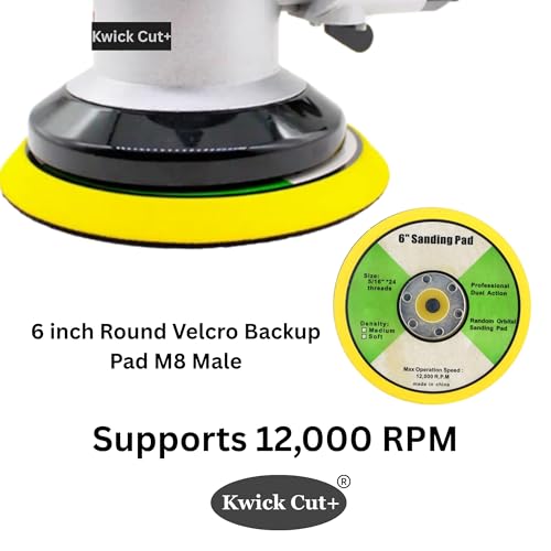 Image of Kwick Cut+ 6 Inch (150mm) Velcro Sanding Pad 8mm Male Thread | Hook & Loop Backing Plate for Dual Action & Random Orbital Polisher | 12,000 RPM | Backup Pad for Sanding, Buffing & Polishing
