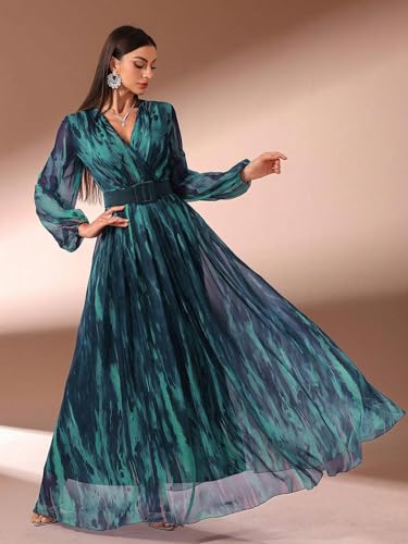 Image of TOLEEN Summer Casual Dresses for Women 2024 Spring Fashion Boho V Neck Long Sleeve Ruffle Floral Print Elegant Maxi Dress
