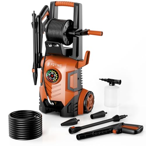 Hochdruckreiniger verstellbar 100-200 bar, 280-500 l/h, Abdeckung 60 m²/h, mit Touchscreen 8 Stufen, 500 ml Schaumkanone und verstellbaren Düsen, Power-Washer für Autos Zäune Einfahrten Zuhause, Rot