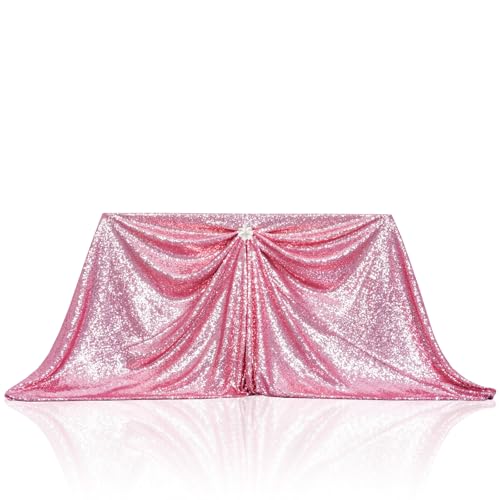 PartyDelight Fuchsia Pink Sequin Tablecloth 60x102 Inch Rectangular