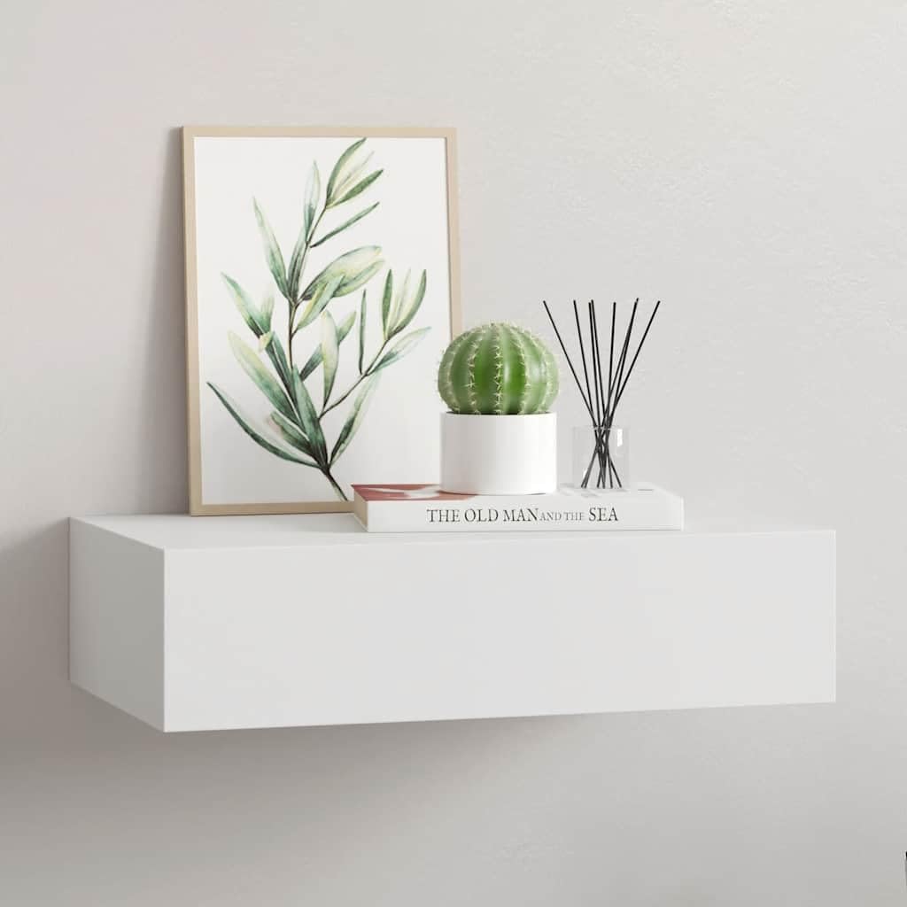 Mokuyary Wandregal mit Schublade, MDF, weiß, 40 x 23,5 x 10 cm, Nachttisch, schwebend, Regal mit Schublade für Flur, Schlafzimmer Küche, Haushalt & Wohnen