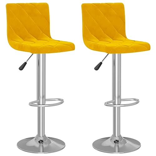vidaXL Lot de 2 Tabourets de Bar, Chaise de Pub, Siège de Bistrot, Meuble de Salle à Manger Cuisine Salon Maison Intérieur, Jaune Moutarde Velours