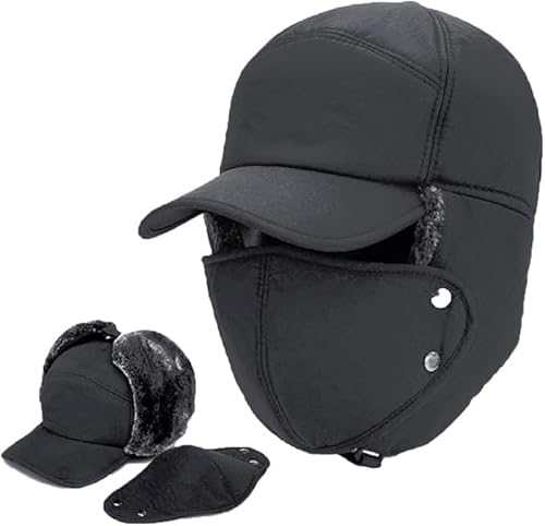 Mens Winter Windproof Warm Hat with Ear Flap,Black Cold Weather Skiing Hunting Fishing Gifts Trapper Hats for Men Women (Dark Grey)