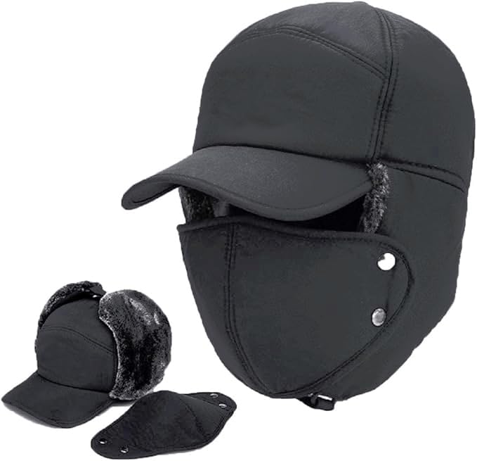 Mens Winter Windproof Warm Hat with Ear Flap,Black Cold Weather Skiing Hunting Fishing Gifts Trapper Hats for Men Women (Dark Grey)