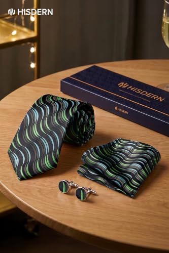 Image of HISDERN Ties for Men Paisley Tie and Pocket Square Cufflinks Set Formal Classic Floral Necktie Handkerchief Wedding Party