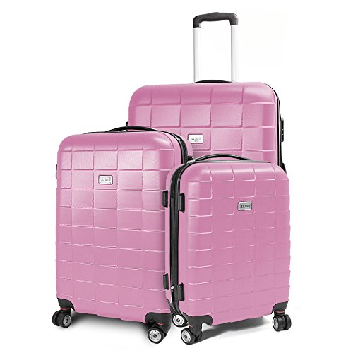 BERWINu00ae Kofferset 3-teilig Reisekoffer Koffer Trolley Hartschalenkoffer ABS Teleskopgriff Modell Squares (Rosa)