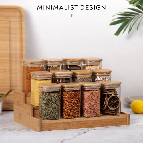 Laramaid 9Oz 12Packs Glass Jars Set With 208 Minimalist Spice Labels, Square Spice Jars With Bamboo Lids And White Vinyl Customized Sticker Labels, Food Storage Container Canisters #TOP1