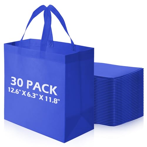 Vincreem 30 Pcs Reusable Tote Bag Bulk Non Woven Grocery Bag with Handle Blank Foldable Shopping for Groceries Shop Retail(Navy Blue)