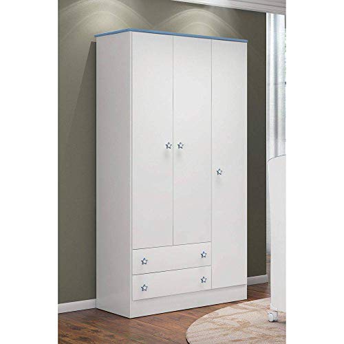 Guarda Roupa Infantil Doce Sonho 3 Portas Branco/Azul - Qmovi