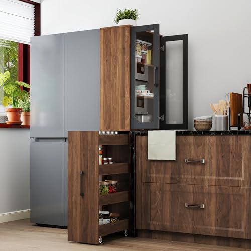JOYSOURCE Tall Kitchen Pantry Cabinet with 4-Tier Cart, 71h x